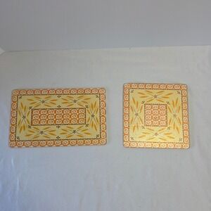 Vintage‎ Retro Gold Orange Geometric Pattern Trivets Set of 2 MCM Kitchen